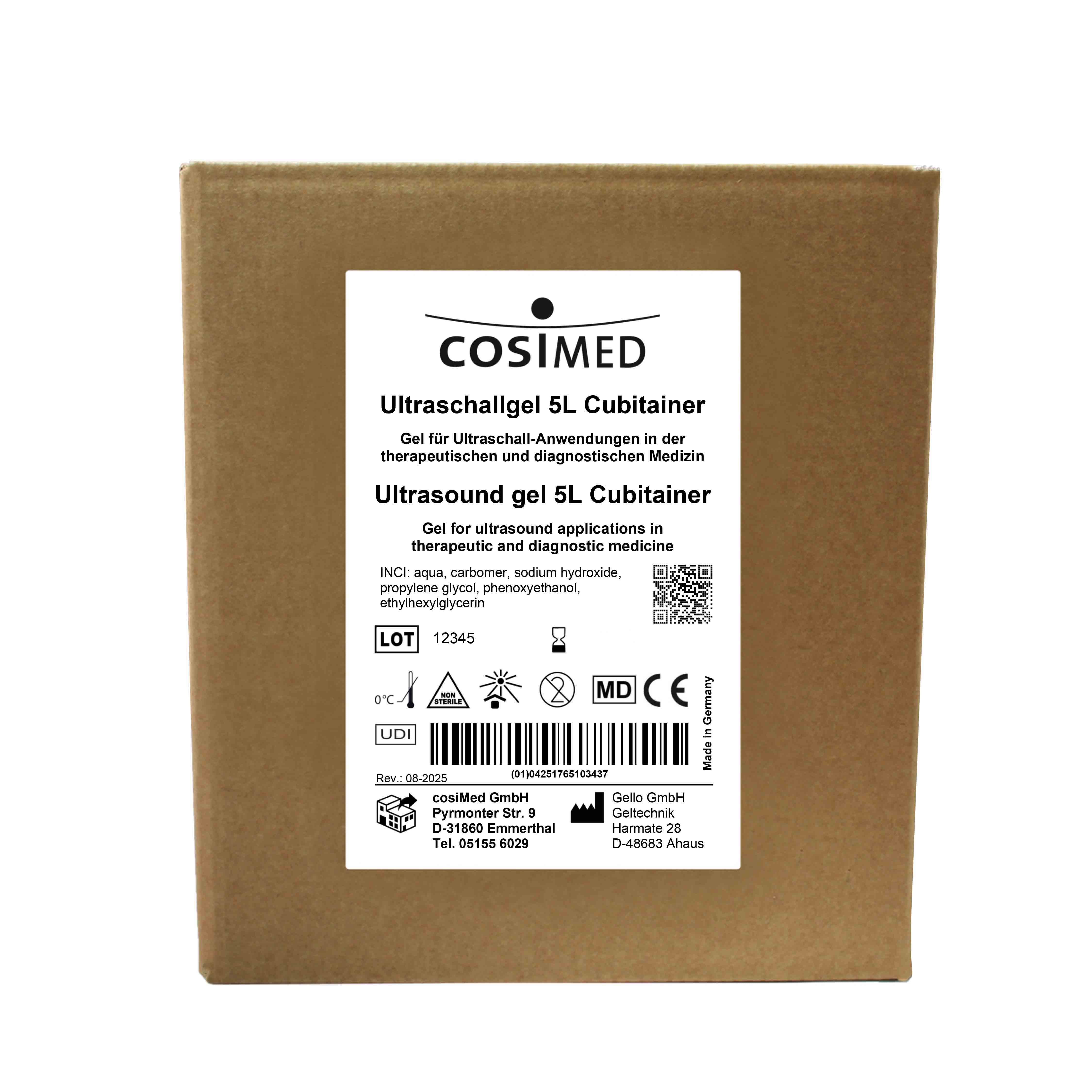cosiMed Ultraschall Kontaktgel - 5 l Cubitainer - verkürzte Haltbarkeit (verwendbar bis: 10/2026)