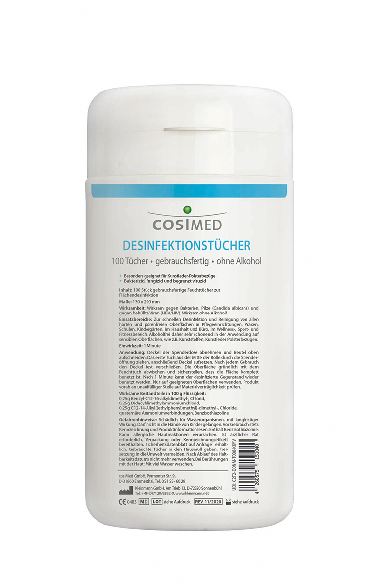 cosiMed Desinfektionstücher - 100 Stück Spenderdose (Medizinprodukt)