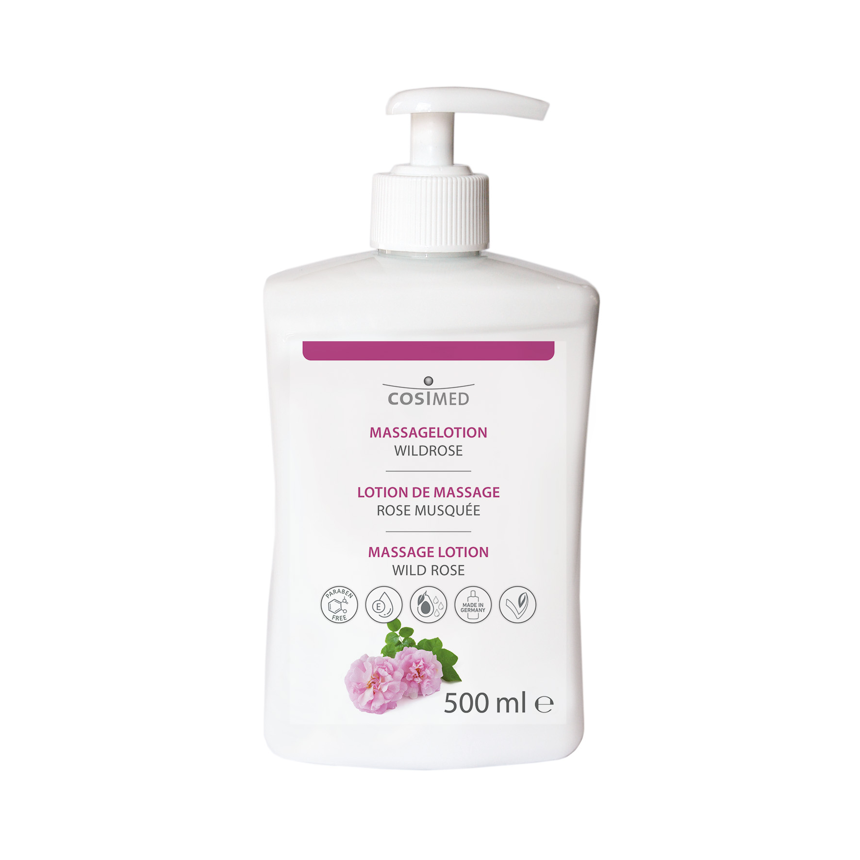 cosiMed Massagelotion Wildrose 500 ml Flasche mit Spender